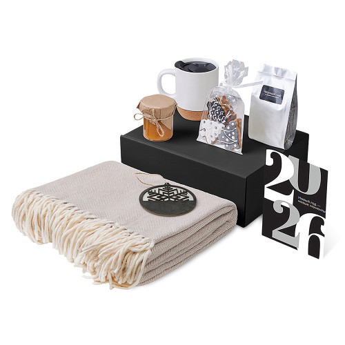 Подарочный набор c пледом, кружкой и вареньем, белый