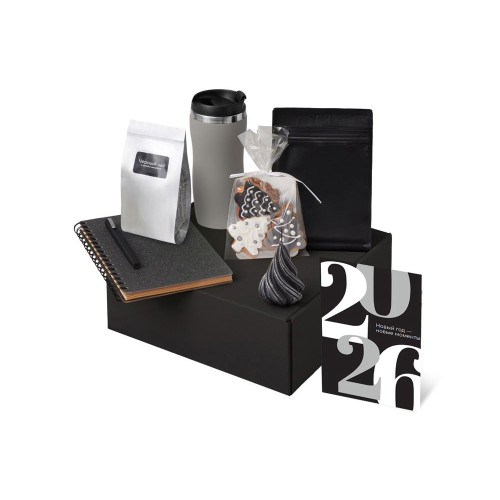 Подарочный набор c термокружкой, чаем, кофе и блокнотом, серый