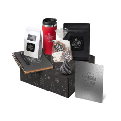 Подарочный набор c термокружкой, чаем, кофе и блокнотом, красный