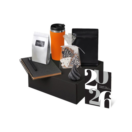 Подарочный набор c термокружкой, чаем, кофе и блокнотом, оранжевый