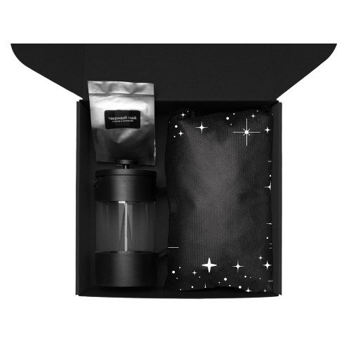 Подарочный набор c френчпрессом, кружками и чаем, черный