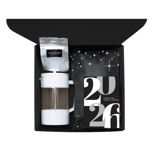 Подарочный набор c френчпрессом, кружками и чаем, белый