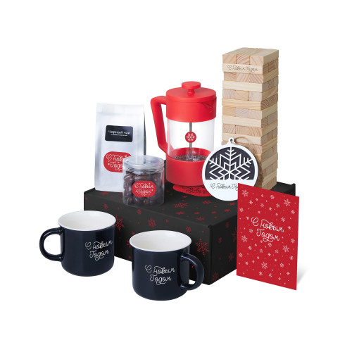 Подарочный набор c френчпрессом, кружками и чаем, красный