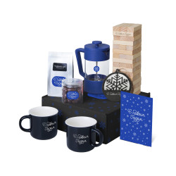 Подарочный набор c френчпрессом, кружками и чаем, синий
