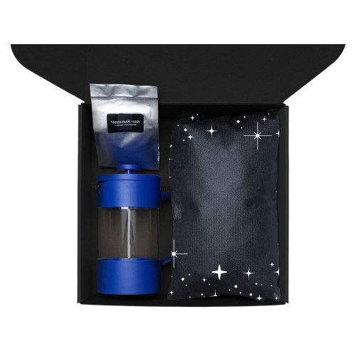 Подарочный набор c френчпрессом, кружками и чаем, синий