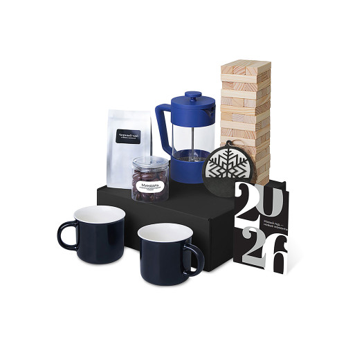 Подарочный набор c френчпрессом, кружками и чаем, синий