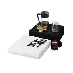 Подарочный набор c пледом, френчпрессом, чаем и медом, белый