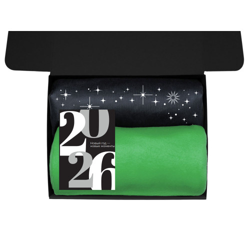 Подарочный набор c пледом, френчпрессом, чаем и медом, зеленый