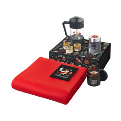 Подарочный набор c пледом, френчпрессом, чаем и медом, красный