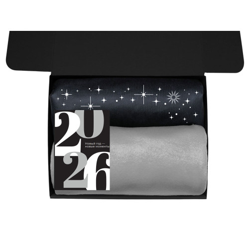 Подарочный набор c пледом, френчпрессом, чаем и медом, серый