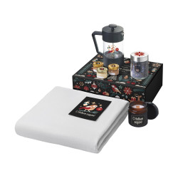 Подарочный набор c пледом, френчпрессом, чаем и медом, серый