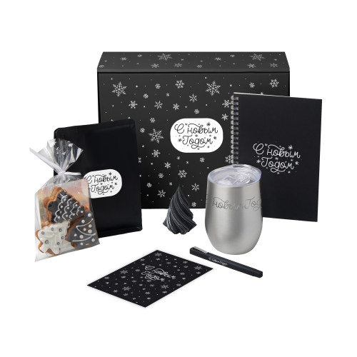 Подарочный набор c термокружкой, блокнотом, ручкой и свечкой, серебристый
