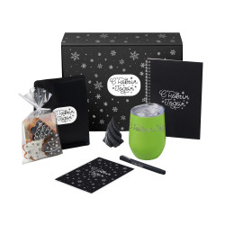 Подарочный набор c термокружкой, блокнотом, ручкой и свечкой, зеленое яблоко