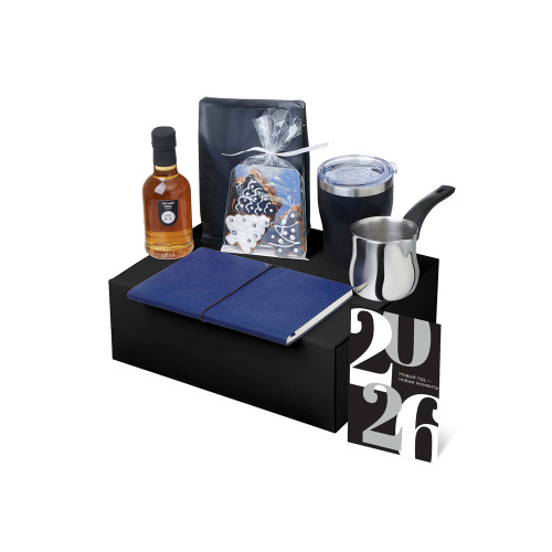 Подарочный набор с туркой, кофе и термокружкой, синий