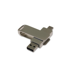 USB 3.0- флешка на 32 Гб поворотный механизм 2 в 1, c дополнительным разъемом Type-C с одноцветным металлическим клипом, серый