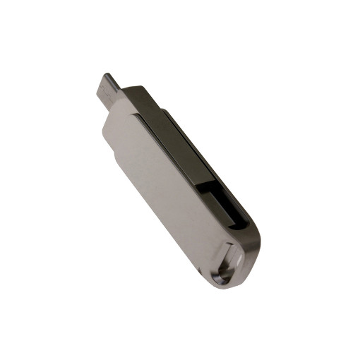 USB 3.0- флешка на 32 Гб поворотный механизм 2 в 1, c дополнительным разъемом Type-C с одноцветным металлическим клипом, серый