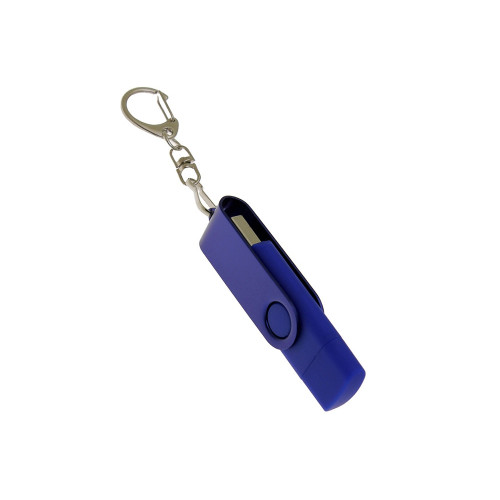 USB-флешка на 32 Гб 2 в 1 поворотный механизм, c дополнительным разъемом Type-C с одноцветным металлическим клипом, синий