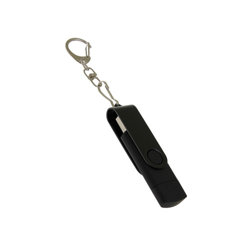 USB-флешка на 64 Гб 2 в 1 поворотный механизм, c дополнительным разъемом Type-C с одноцветным металлическим клипом, черный