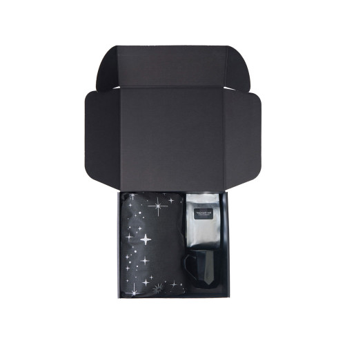 Подарочный набор с кружкой, подносом, свечой и чаем, черный