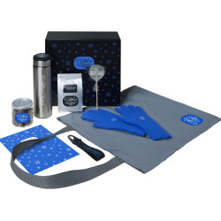 Подарочный набор с перчатками, термосом и чаем, синий