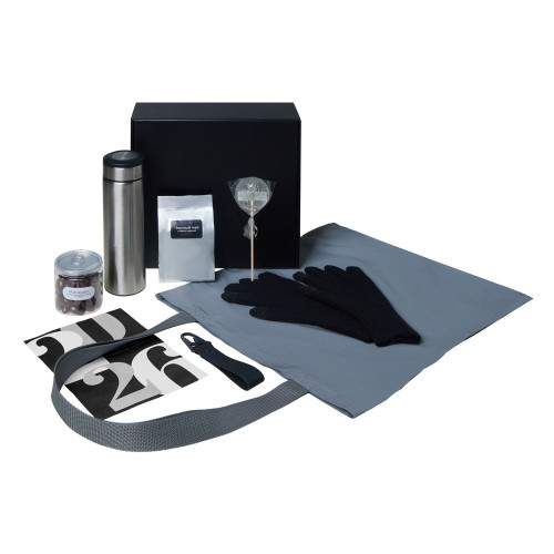 Подарочный набор с перчатками, термосом и чаем, черный