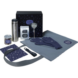 Подарочный набор с перчатками, термосом и чаем, темно-синий