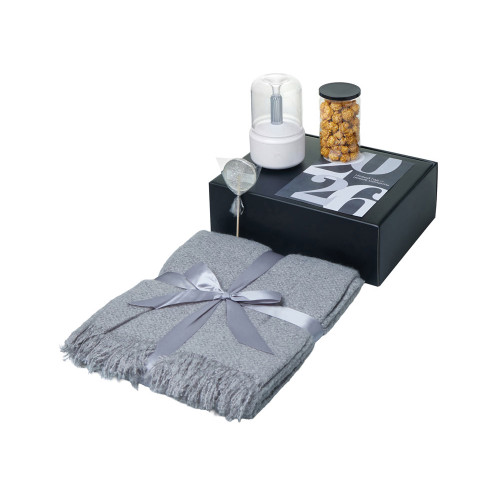Подарочный набор с пледом, увлажнителем и попкорном, серый