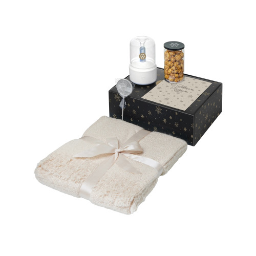 Подарочный набор с пледом, увлажнителем и попкорном, бежевый