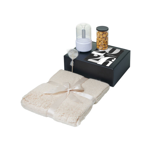 Подарочный набор с пледом, увлажнителем и попкорном, бежевый