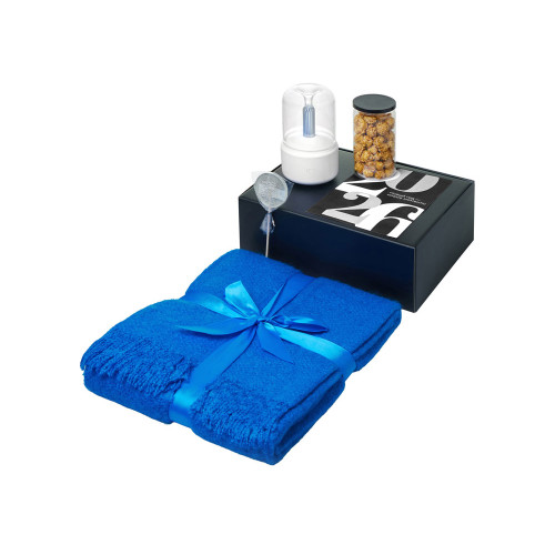 Подарочный набор с пледом, увлажнителем и попкорном, синий