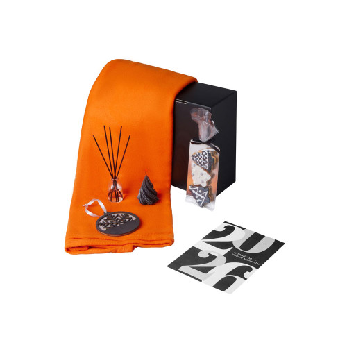 Подарочный набор с пледом, свечой и диффузором, оранжевый