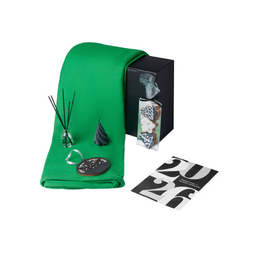 Подарочный набор с пледом, свечой и диффузором, зеленый