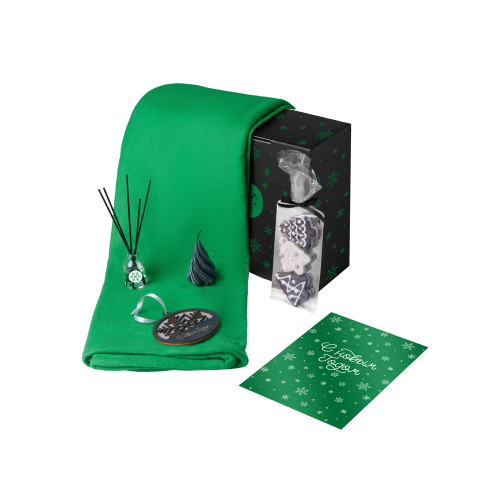 Подарочный набор с пледом, свечой и диффузором, зеленый