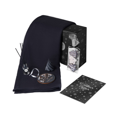 Подарочный набор с пледом, свечой и диффузором, черный