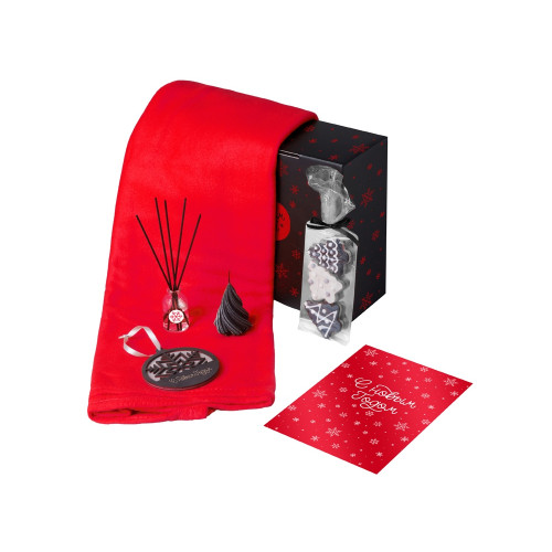 Подарочный набор с пледом, свечой и диффузором, красный