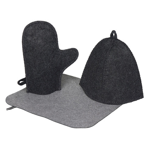 Банный набор из шапки, рукавицы и коврика Calm, серый Банный набор из шапки, рукавицы и коврика Calm, серый