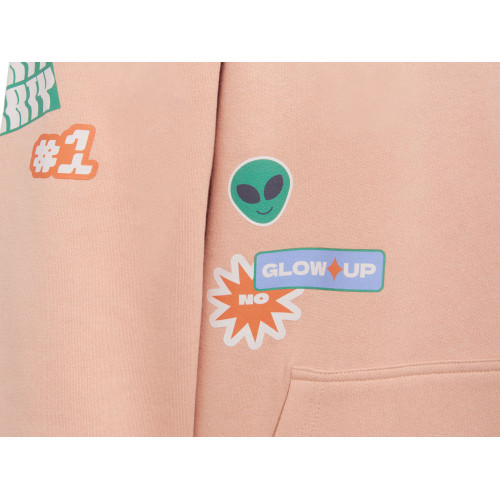 Толстовка с капюшоном оверсайз Berlin унисекс, лососевый, ДТФ, бренд тайп и лейбл