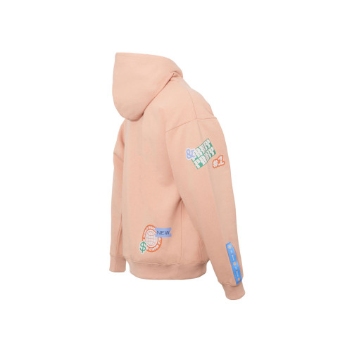 Толстовка с капюшоном оверсайз Berlin унисекс, лососевый, ДТФ, бренд тайп и лейбл