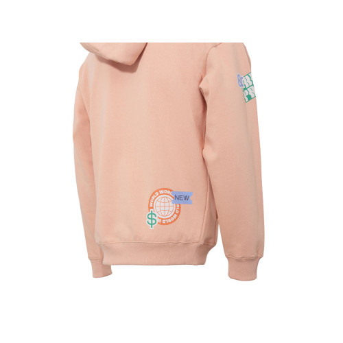 Толстовка с капюшоном оверсайз Berlin унисекс, лососевый, ДТФ, бренд тайп и лейбл