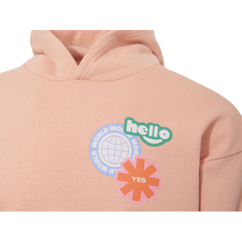 Толстовка с капюшоном оверсайз Berlin унисекс, лососевый, ДТФ, бренд тайп и лейбл