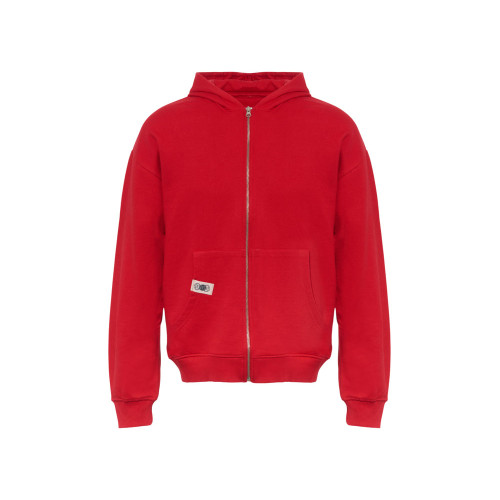 Толстовка оверсайз с капюшоном на молнии Monaco, красный, лейбл, бренд тайп и термотрансфер