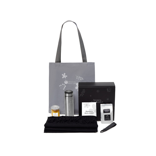 Подарочный набор Re:f. Walk с палантином, шоппером и термосом, черный