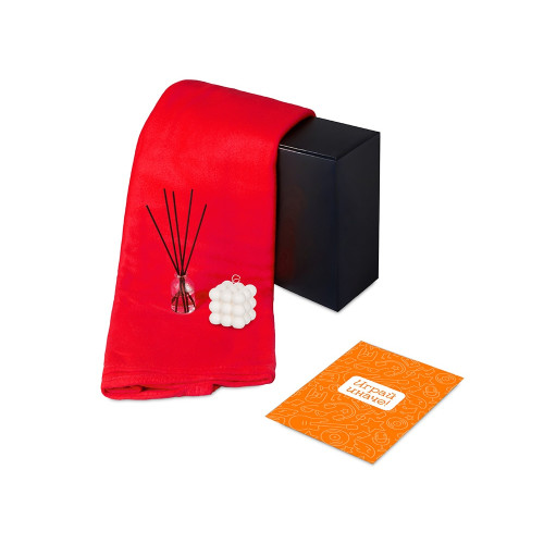 Подарочный набор с пледом, свечой и диффузором, красный