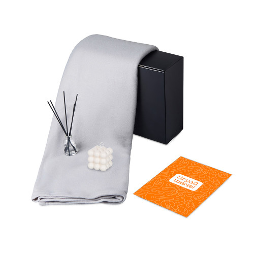 Подарочный набор с пледом, свечой и диффузором, серый Подарочный набор с пледом, свечой и диффузором, серый