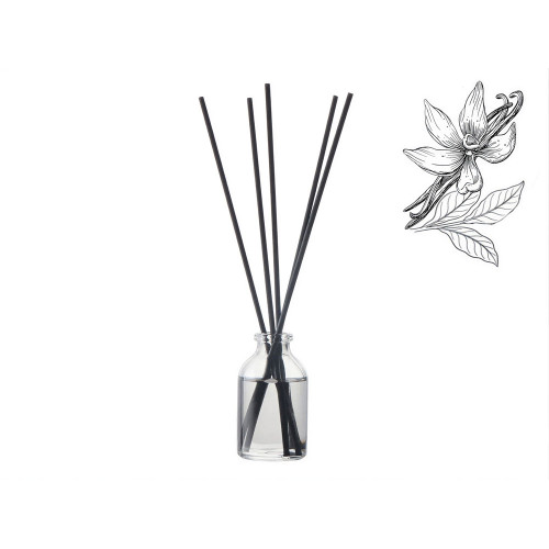 Диффузор с ароматом Табак и ваниль, 30мл, стекло, пробка, палочки 5 шт., мешочек из органзы черный Диффузор с ароматом Табак и ваниль, 30мл, стекло, пробка, палочки 5 шт., мешочек из органзы черный