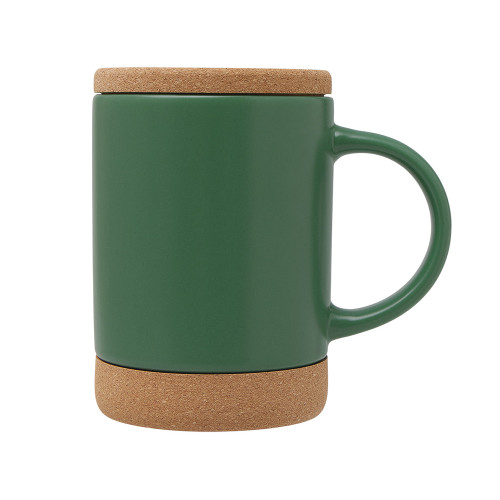 Кружка 450 мл с пробковым дном с крышкой Корк & Бон, глубокий зеленый