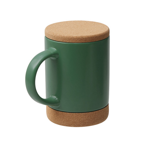 Кружка 450 мл с пробковым дном с крышкой Корк & Бон, глубокий зеленый