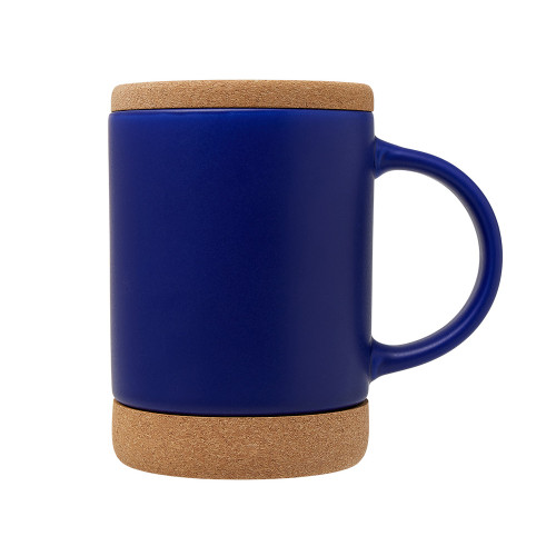 Кружка 450 мл с пробковым дном с крышкой Корк & Бон, глубокий синий