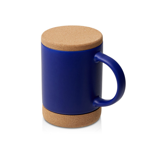Кружка 450 мл с пробковым дном с крышкой Корк & Бон, глубокий синий