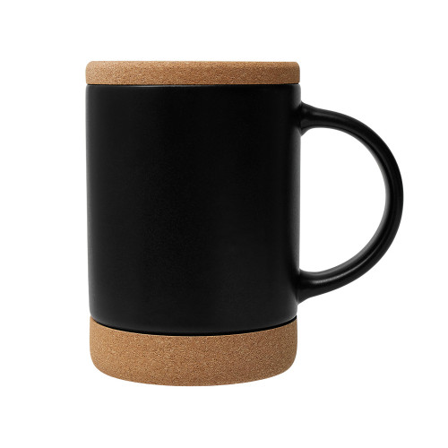 Кружка 450 мл с пробковым дном с крышкой Корк & Бон, черный